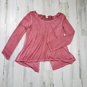 Others Follow Blush Rose Lace Open Back V-Neck Long Sleeve Top Womens Size Large